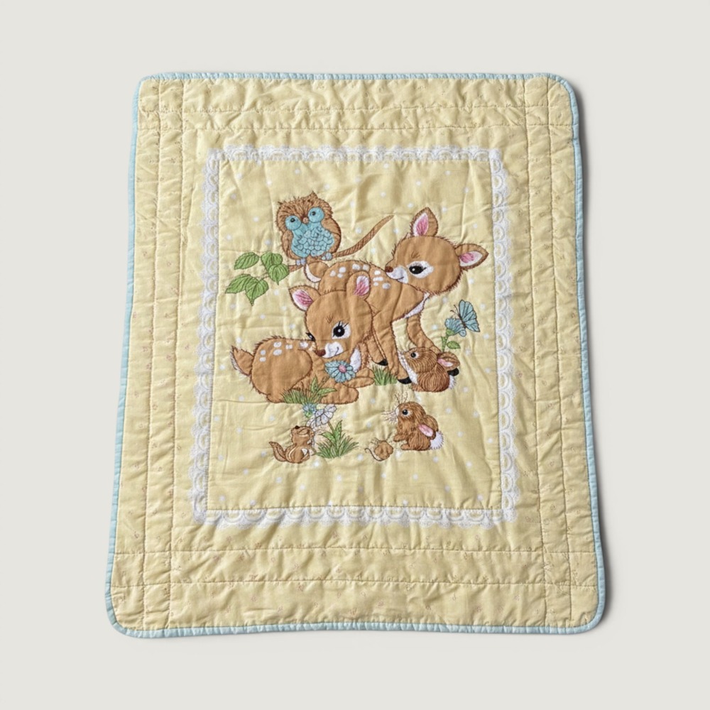 Vintage Disney Bambi Baby Quilt Yellow Thumper Flower Nursery Blanket